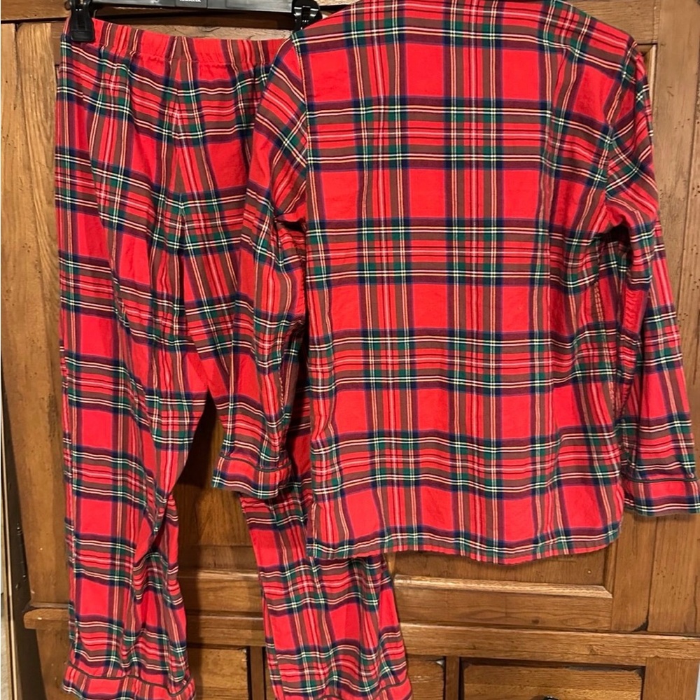 Vineyard Vines Red Plaid Pajama Set Green Trim 100% Cotton XS/S Like New - Picture 5 of 7